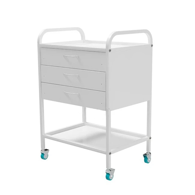 СМИ-02-03 -  передвижной инструментальный столик, колеса из серой резины, 3 выдвижных ящика | Купить по низкой цене стоматологическое оборудование ВЗМО (Россия)