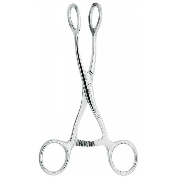 Пинцет для языка с круглой рабочей частью и фиксатором на ручке, изогнутый,17 см