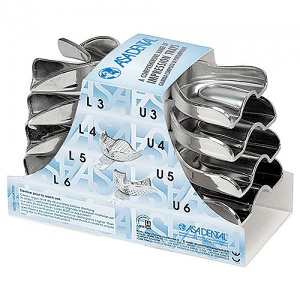 Ложка слепочная, набор 8 штук, без перфорации с бортиками, Asa Dental (Италия)